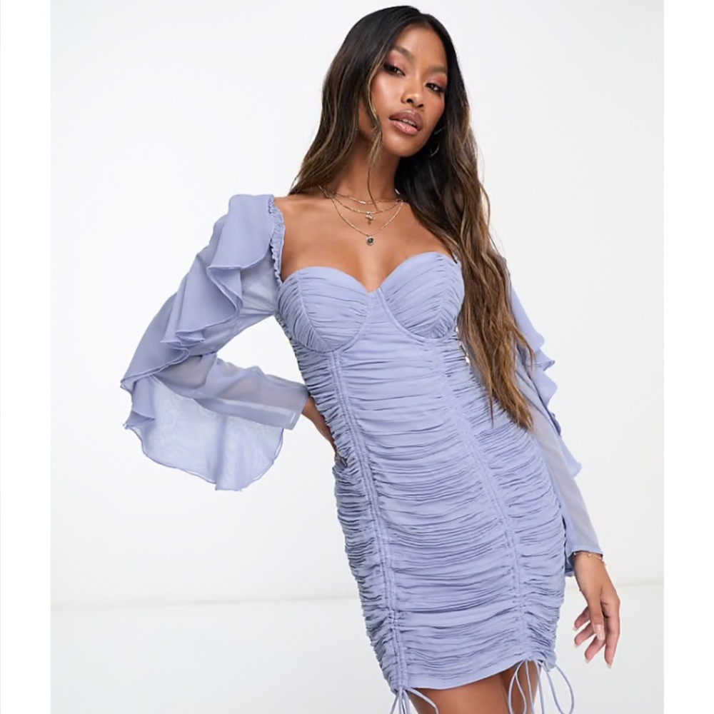 ASOS LUXE Elegant Ruched Corset Mini Dress in Dusty Blue